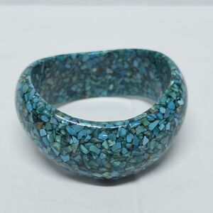 Southwest Style Genuine Blue Turquoise Chip Bangle Bracelet Wave Chunky Boho
